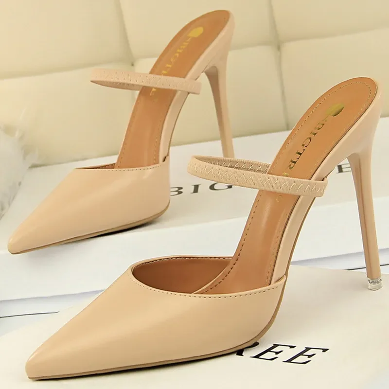 Casual Pointed Toe Shallow Slides Slip on High Heels - Image 18
