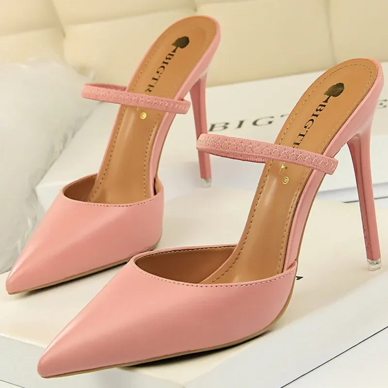 Casual Pointed Toe Shallow Slides Slip on High Heels - Image 19