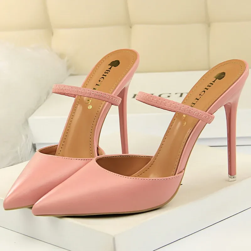 Casual Pointed Toe Shallow Slides Slip on High Heels - Image 20