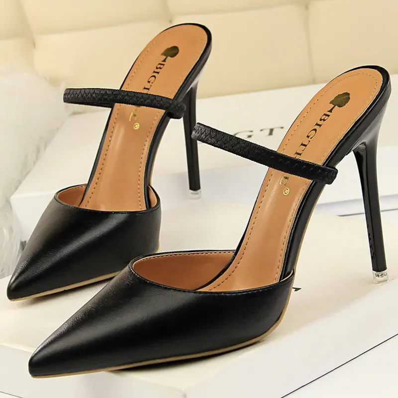 Casual Pointed Toe Shallow Slides Slip on High Heels - Image 22