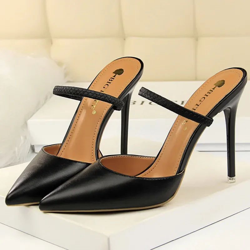 Casual Pointed Toe Shallow Slides Slip on High Heels - Image 23