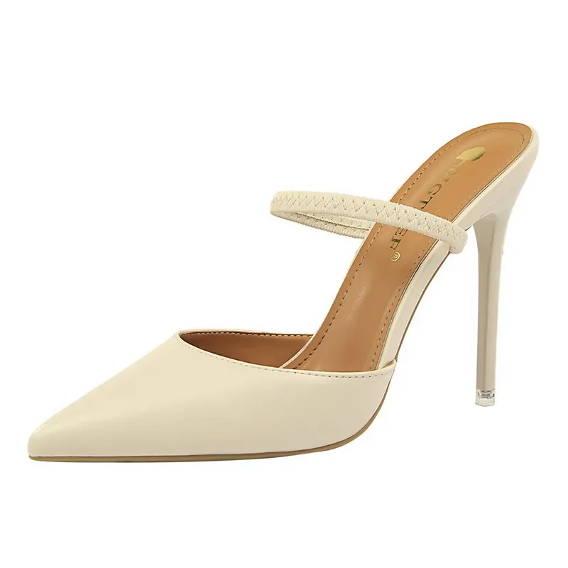 Casual Pointed Toe Shallow Slides Slip on High Heels - Image 31