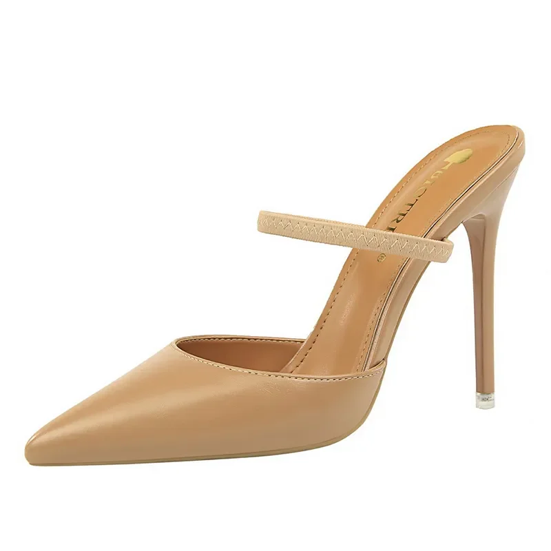 Casual Pointed Toe Shallow Slides Slip on High Heels - Image 27