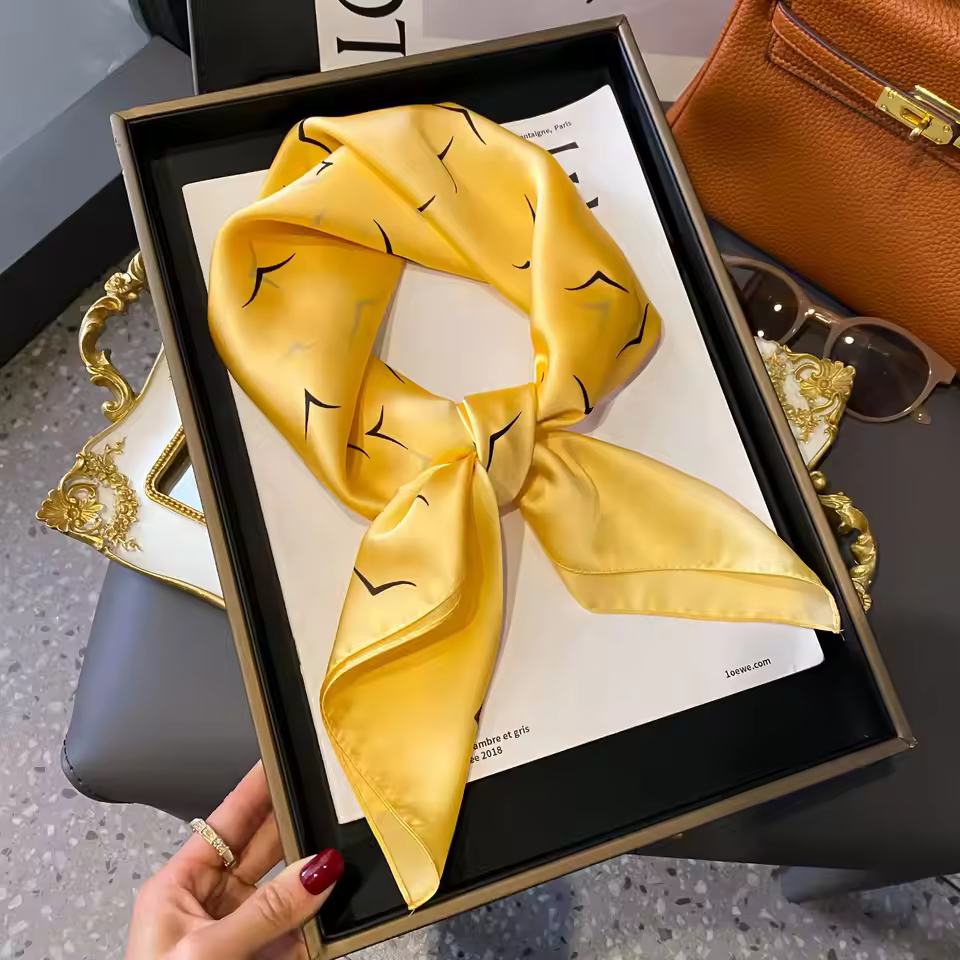 Casual Print Small Square Scarf Simulated Silk Thin Sunscreen Headscarf