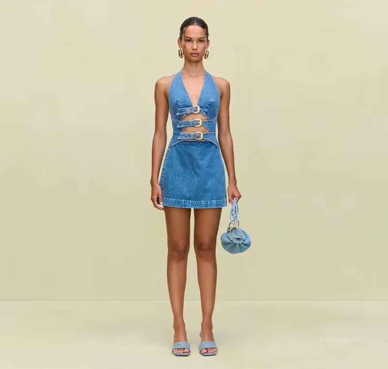 Casual Pullover Empire Hollow Out Halter Sleeveless Mini Dress - Image 4