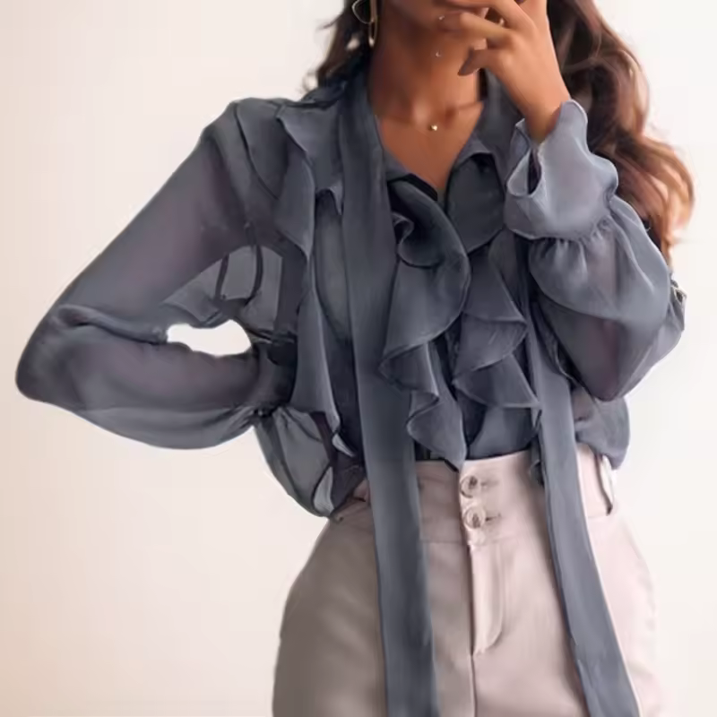 Casual Pullover Long Sleeve Chiffon Sweet Bow Single-Piece Shirt Blouse