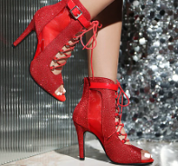 Casual Rheinstone Suede Latin Sequined Cloth Peep Toe Stilettos High Heels - Image 5