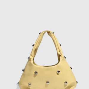 Casual Rivet Soft PU Leather Designer Hobos Half Moon Underarm Bags