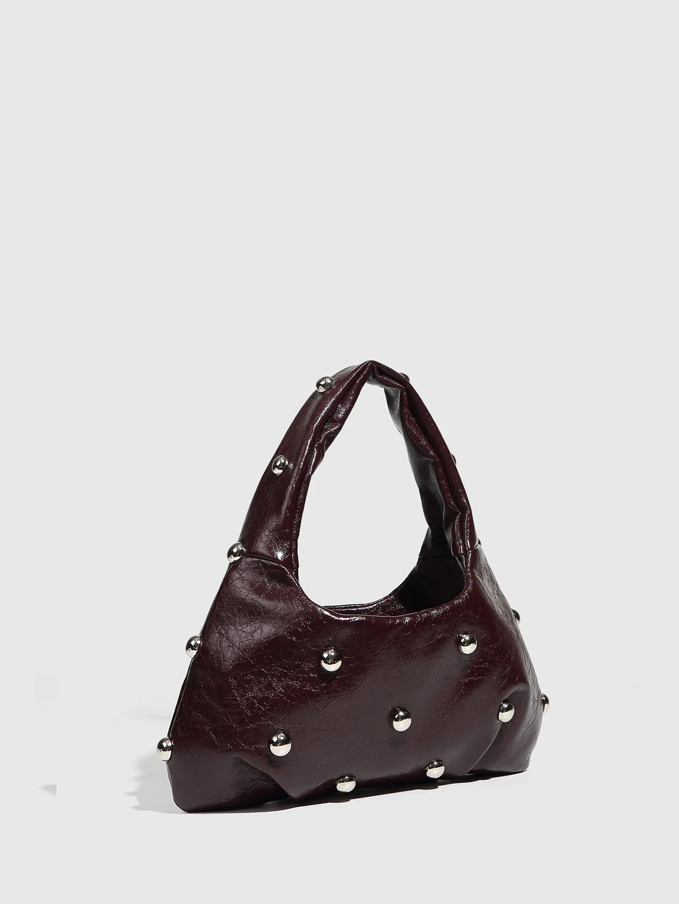 Casual Rivet Soft PU Leather Designer Hobos Half Moon Underarm Bags - Image 9
