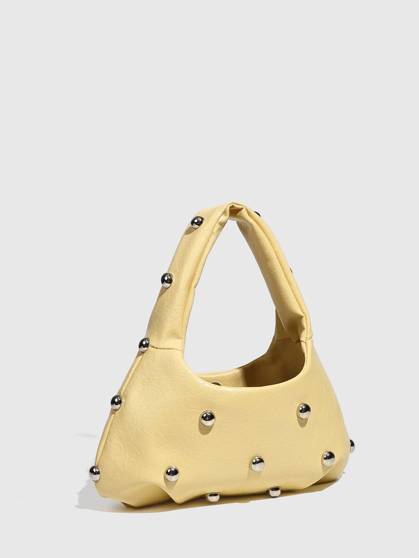 Casual Rivet Soft PU Leather Designer Hobos Half Moon Underarm Bags - Image 2
