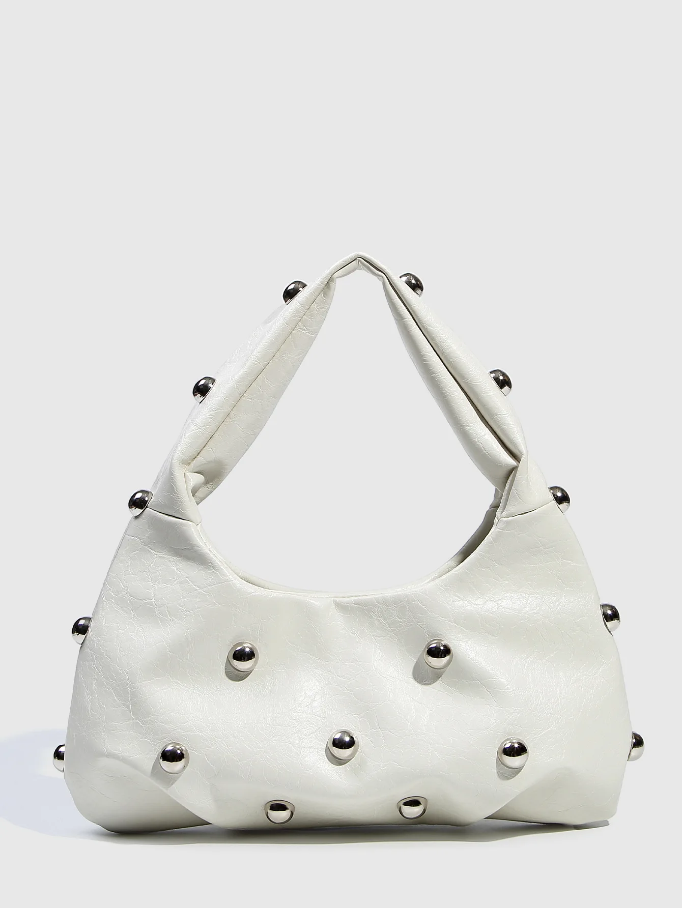 Casual Rivet Soft PU Leather Designer Hobos Half Moon Underarm Bags - Image 12