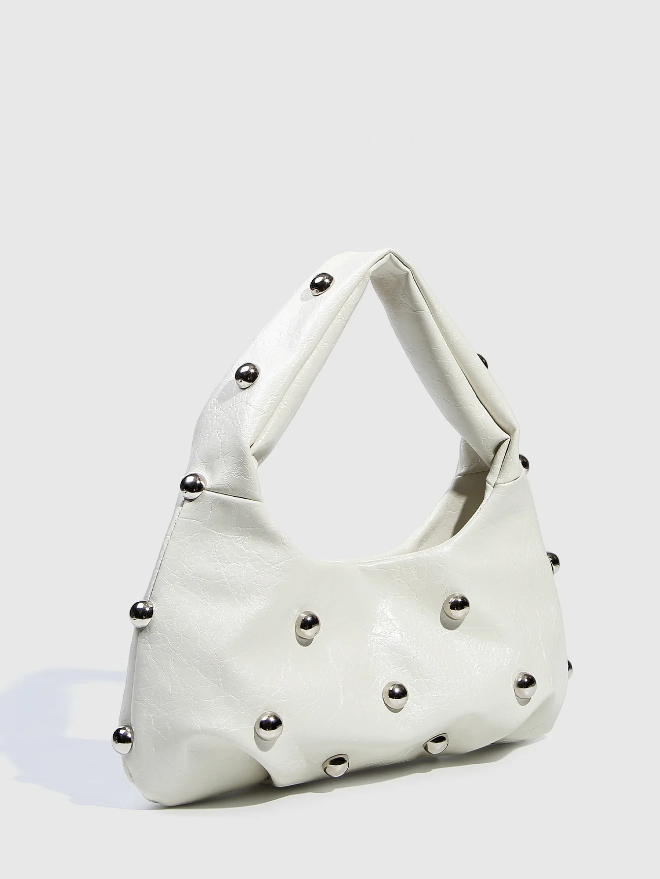 Casual Rivet Soft PU Leather Designer Hobos Half Moon Underarm Bags - Image 13