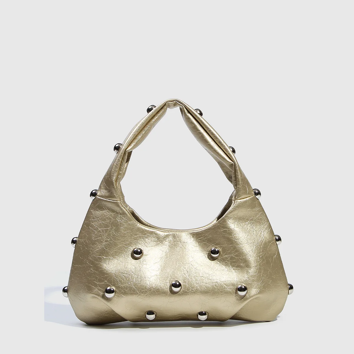 Casual Rivet Soft PU Leather Designer Hobos Half Moon Underarm Bags - Image 16