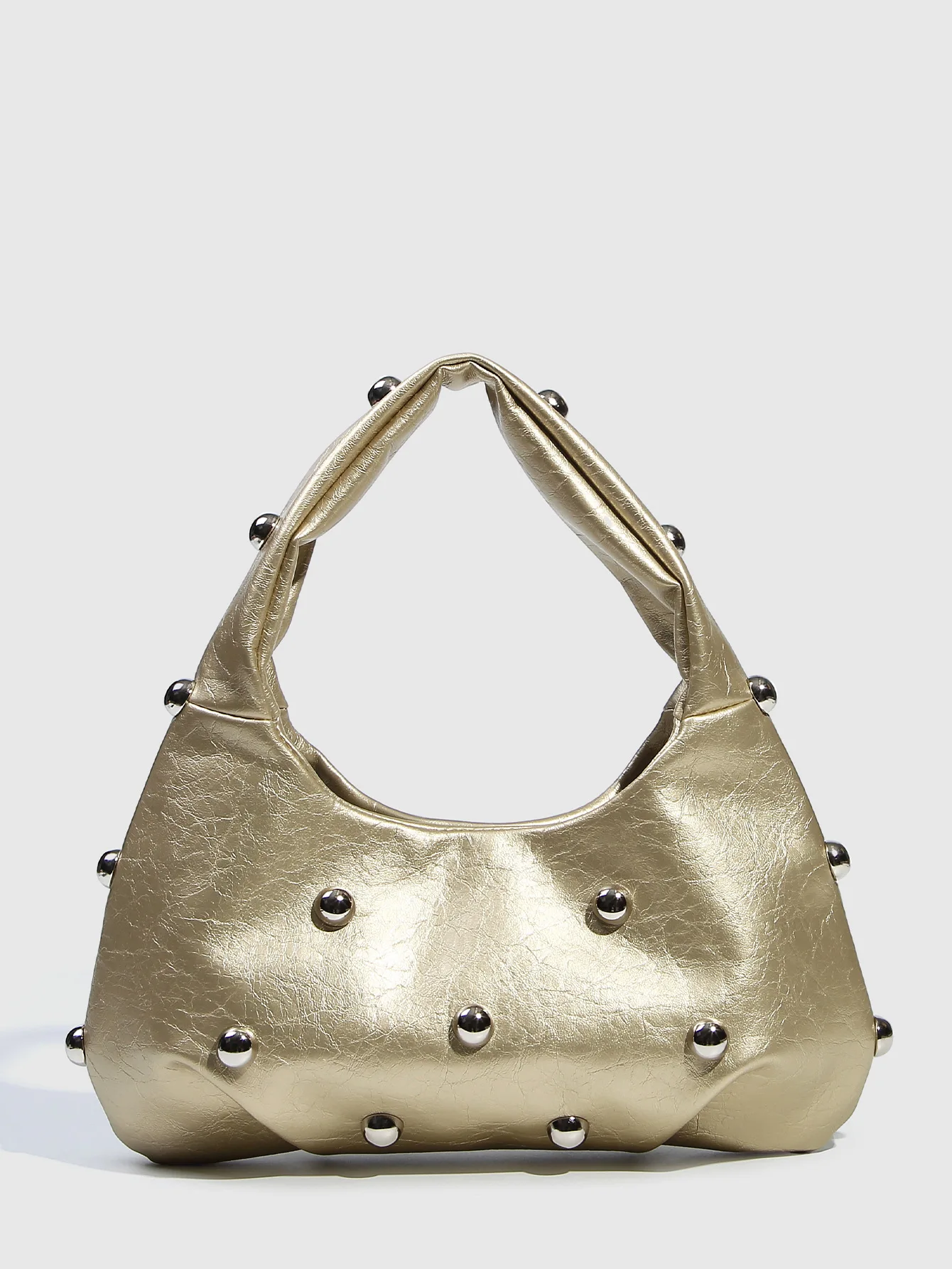 Casual Rivet Soft PU Leather Designer Hobos Half Moon Underarm Bags - Image 17