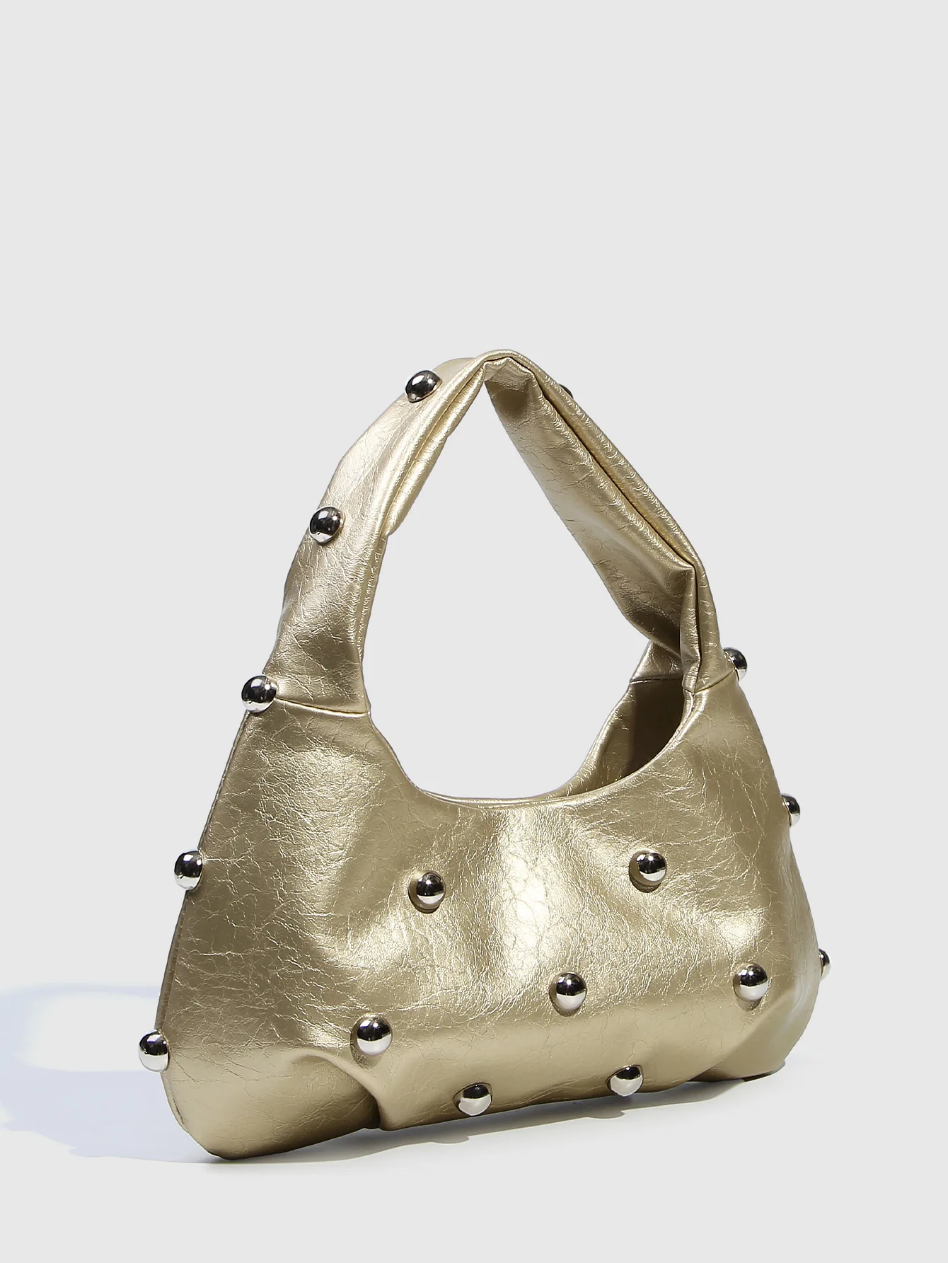 Casual Rivet Soft PU Leather Designer Hobos Half Moon Underarm Bags - Image 18