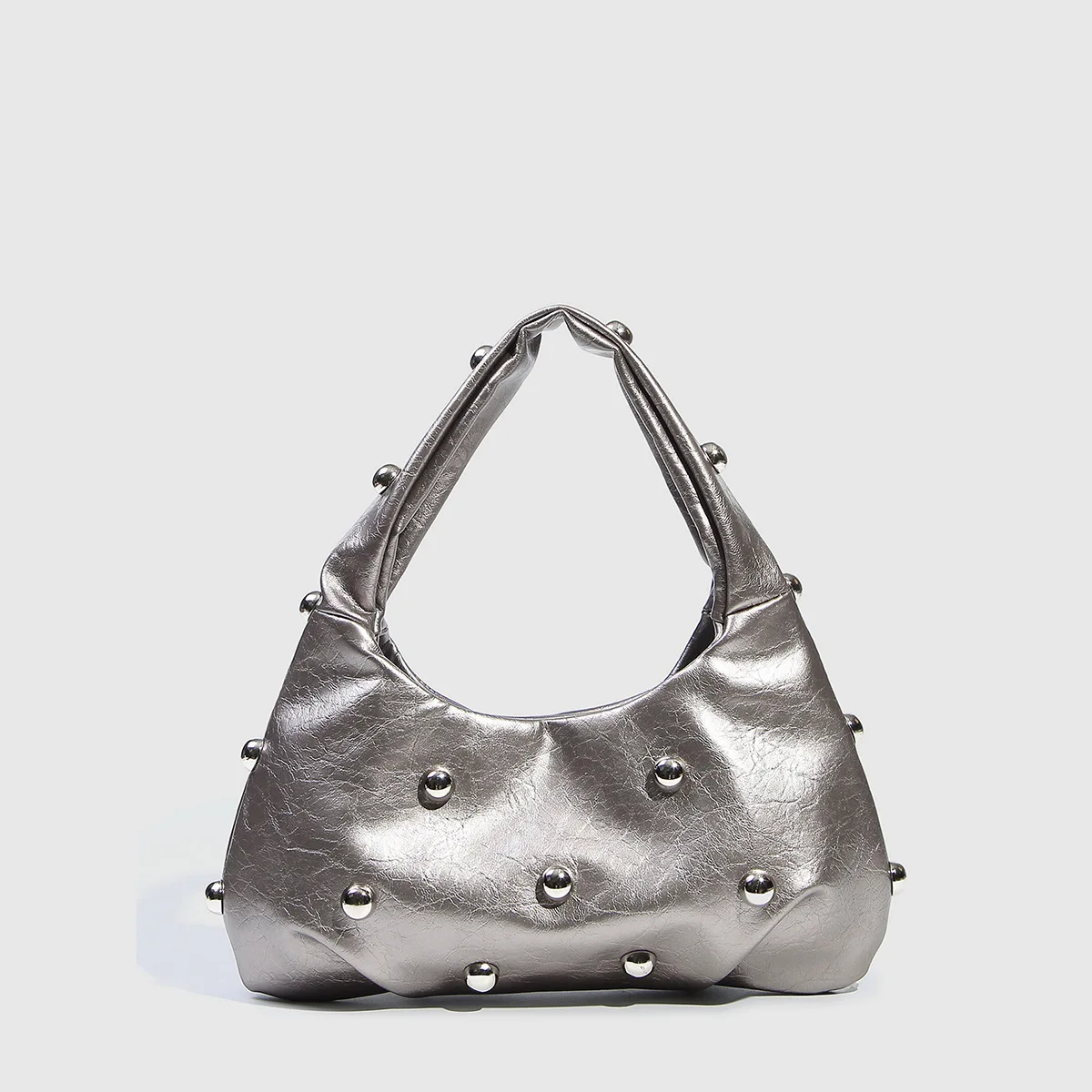 Casual Rivet Soft PU Leather Designer Hobos Half Moon Underarm Bags - Image 20