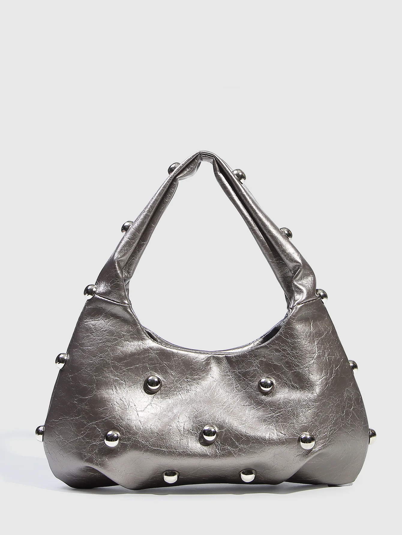 Casual Rivet Soft PU Leather Designer Hobos Half Moon Underarm Bags - Image 21