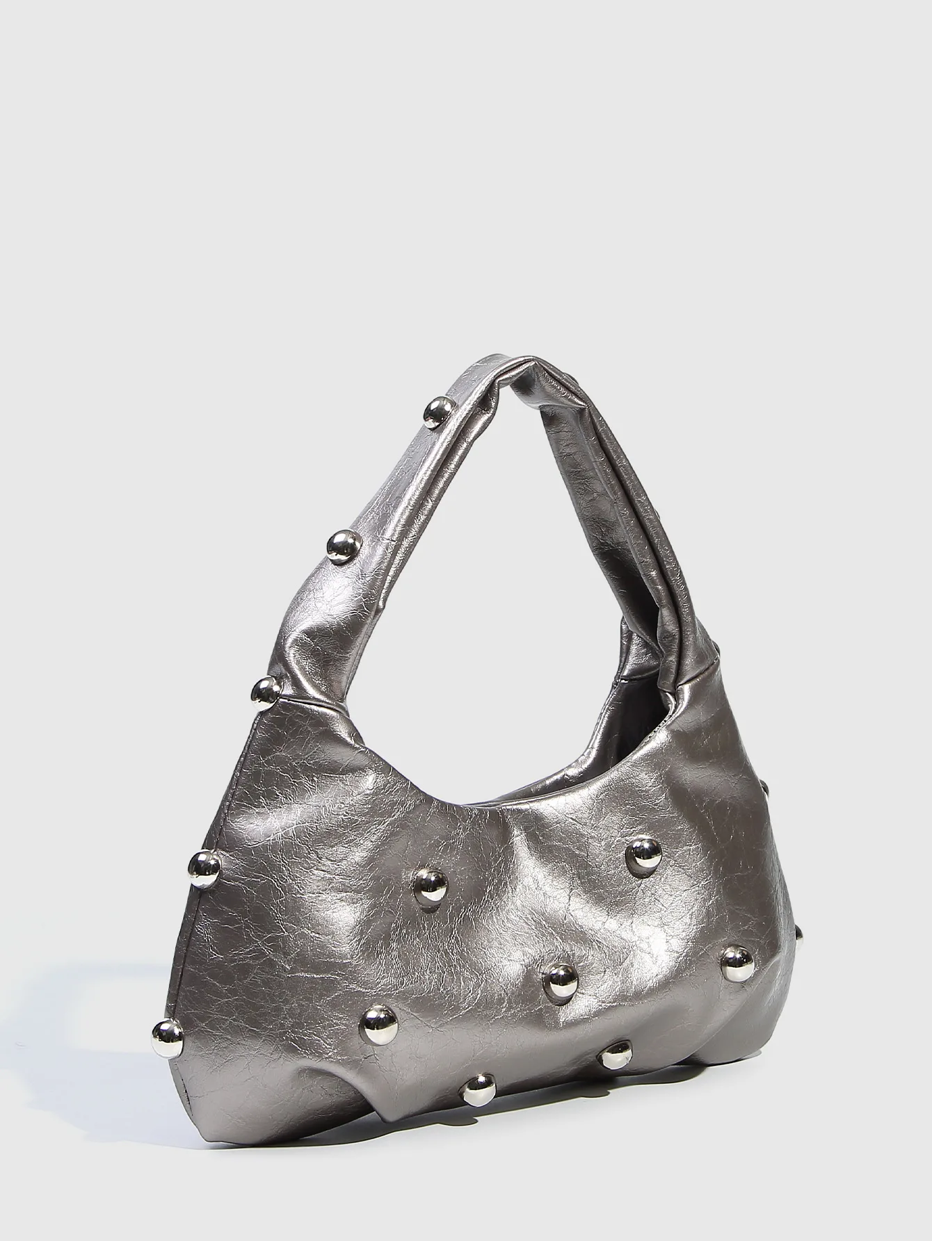 Casual Rivet Soft PU Leather Designer Hobos Half Moon Underarm Bags - Image 22