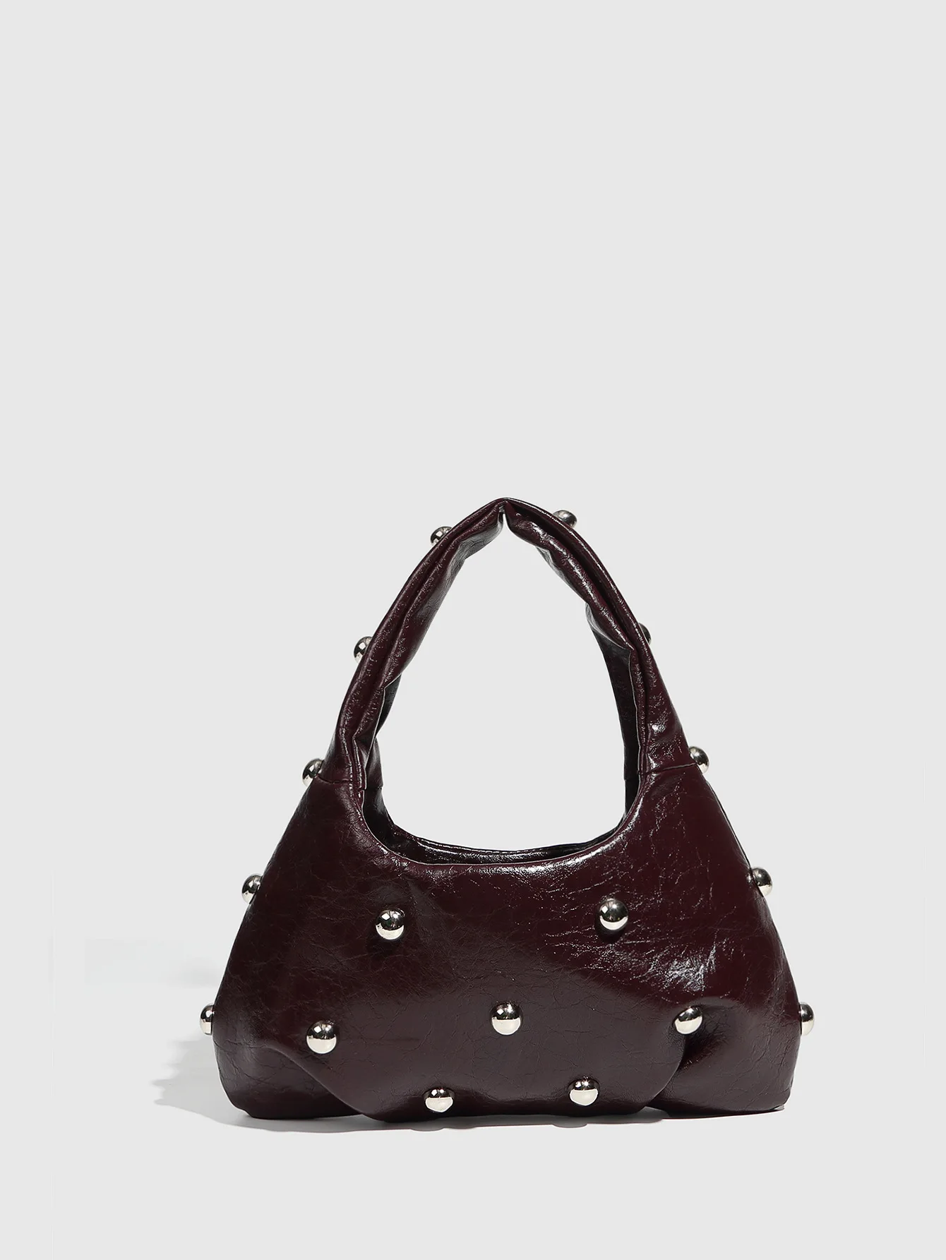 Casual Rivet Soft PU Leather Designer Hobos Half Moon Underarm Bags - Image 8