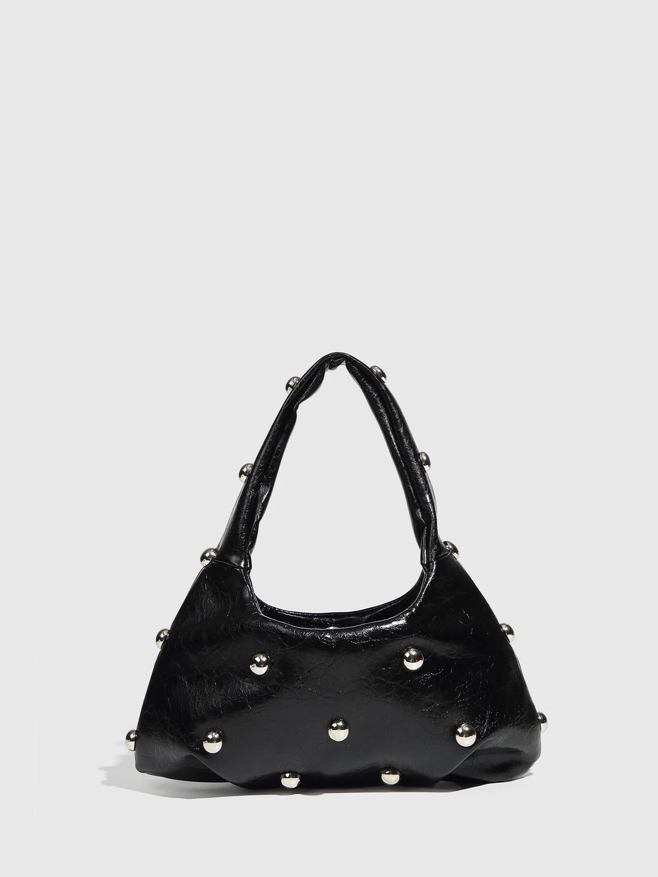 Casual Rivet Soft PU Leather Designer Hobos Half Moon Underarm Bags - Image 5