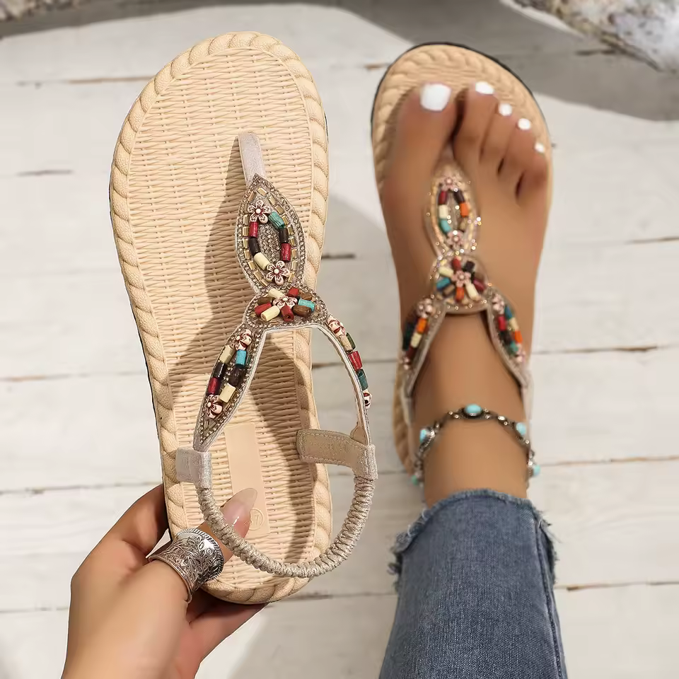 Casual Roman Flat String Bead Non-Slip Beaded sandals - Image 4