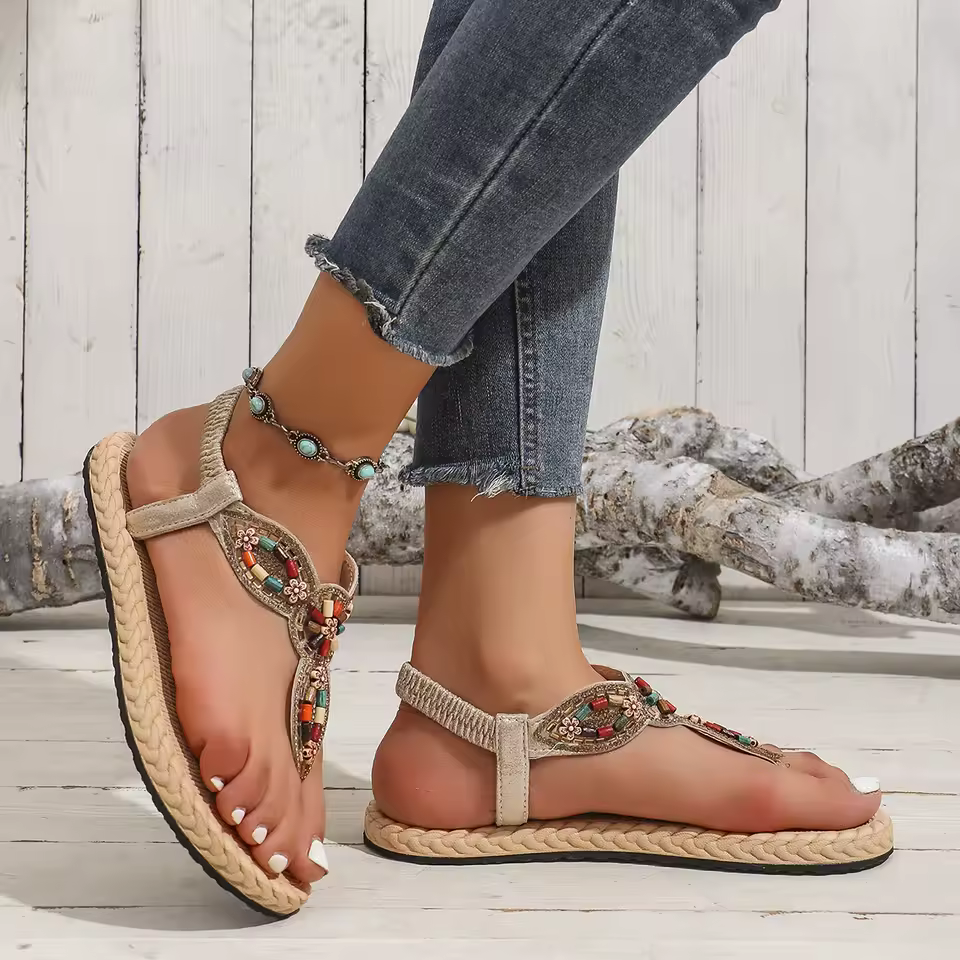 Casual Roman Flat String Bead Non-Slip Beaded sandals - Image 5
