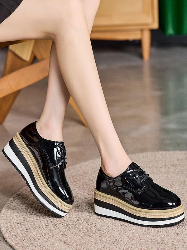 Casual Round Toe Patent Leather Wedge Heel - Image 3