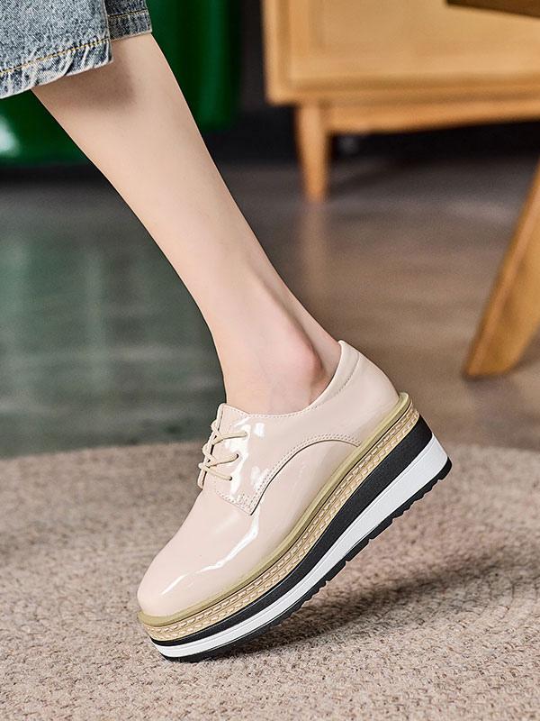 Casual Round Toe Patent Leather Wedge Heel - Image 5