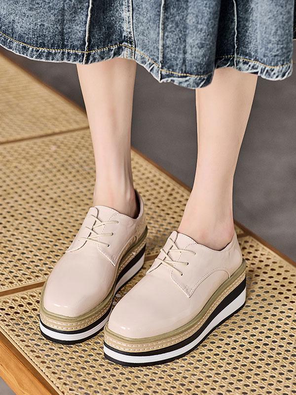 Casual Round Toe Patent Leather Wedge Heel - Image 6