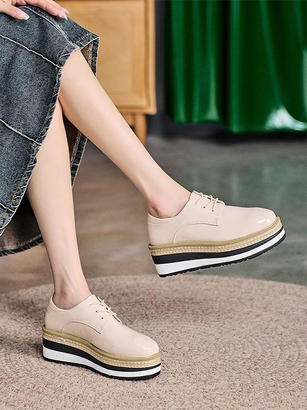 Casual Round Toe Patent Leather Wedge Heel - Image 7