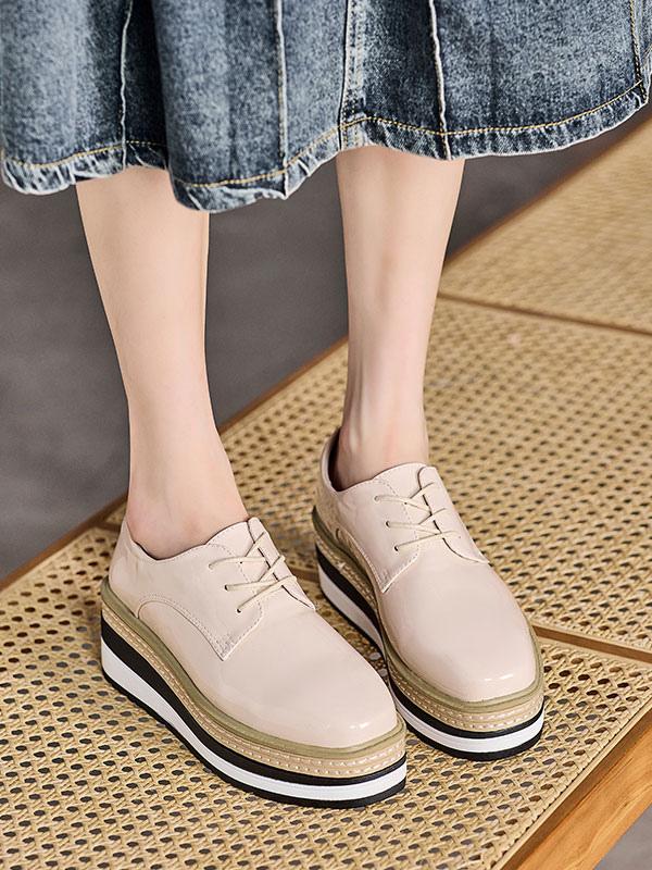 Casual Round Toe Patent Leather Wedge Heel - Image 8