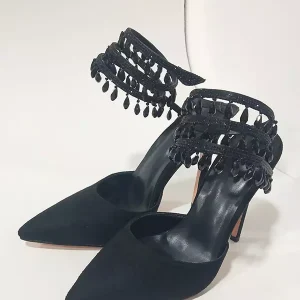 Casual Sequined Pointed Toe Rhinestones Strappy Pumps High Heel