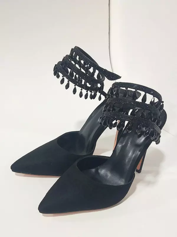 Casual Sequined Pointed Toe Rhinestones Strappy Pumps High Heel