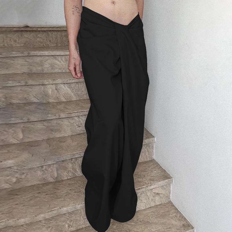 Casual Shirring Loose Fit Zipper Fly Folds Non Stretch Straight Pants - Image 7