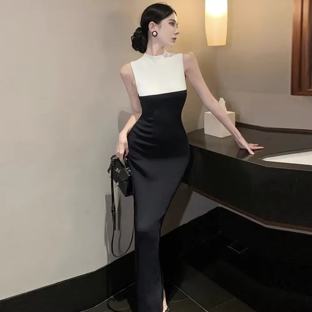 Casual Sleeveless Round Neck Zippers Temperament Knitted Dress