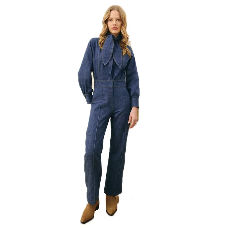 Casual Soft Comfortable Long-Sleeve Denim Jumpsuit Streetwear