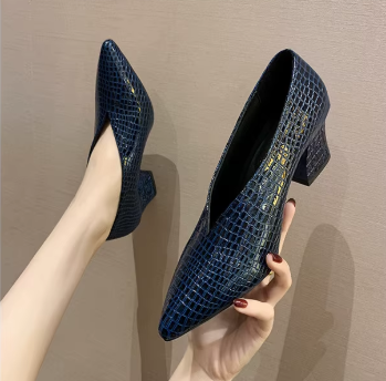 Casual Soft Leather Shallow Pointed Toe Thick Square Heel - Image 20