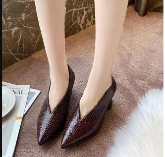 Casual Soft Leather Shallow Pointed Toe Thick Square Heel - Image 7