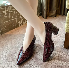 Casual Soft Leather Shallow Pointed Toe Thick Square Heel - Image 10