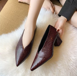 Casual Soft Leather Shallow Pointed Toe Thick Square Heel - Image 11