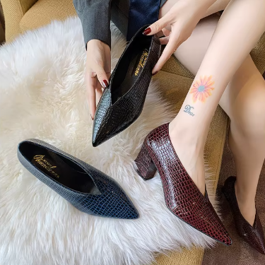 Casual Soft Leather Shallow Pointed Toe Thick Square Heel - Image 12