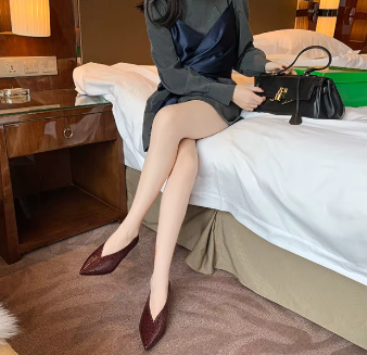 Casual Soft Leather Shallow Pointed Toe Thick Square Heel - Image 13