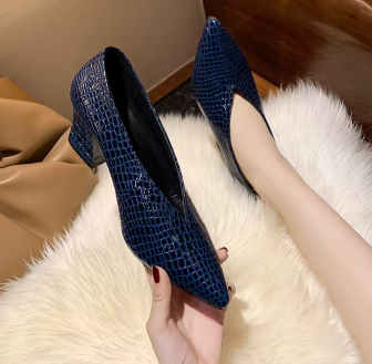 Casual Soft Leather Shallow Pointed Toe Thick Square Heel - Image 14