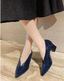 Casual Soft Leather Shallow Pointed Toe Thick Square Heel - Image 18