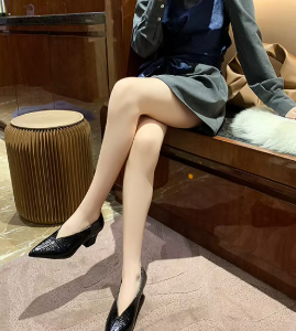 Casual Soft Leather Shallow Pointed Toe Thick Square Heel