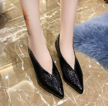 Casual Soft Leather Shallow Pointed Toe Thick Square Heel - Image 2