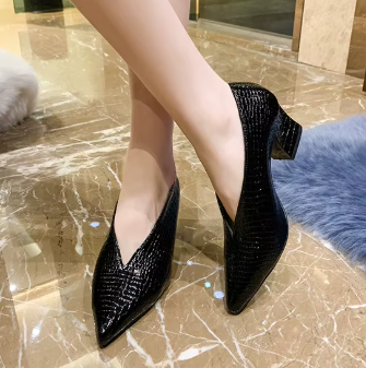 Casual Soft Leather Shallow Pointed Toe Thick Square Heel - Image 3