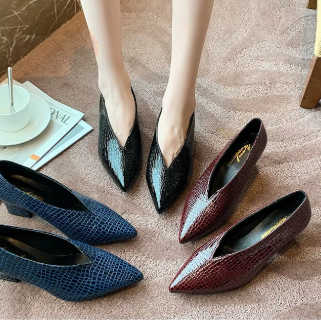 Casual Soft Leather Shallow Pointed Toe Thick Square Heel - Image 6