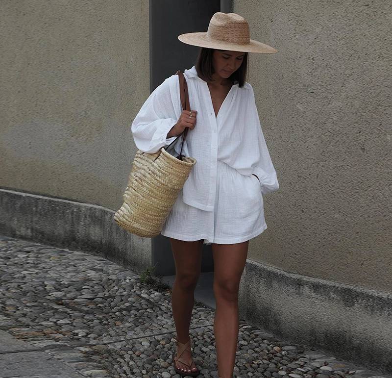 Casual Solid Lapel Button Shirt And Shorts Loose 2 Pieces Sets - Image 9