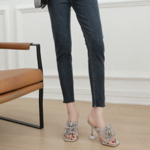 Casual Strange Open Toe High Quality Crystal Bowknot Transparent Heels